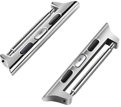 Burkley Connector für Apple Watch Armband Adapter mit Federsteg 42-44mm Stegbreite 24mm in Silber kompatibel mit Apple Watch 1/2 / 3/4 / 5