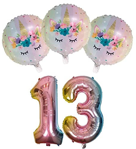 DIWULI Einhorn Deko Kindergeburtstag 13 Jahre - Luftballons