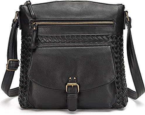 KouLi Buir Crossbody Bag Schultertasche Handtaschen PU Leder Sling Bag Multi Pocket Leicht Medium
