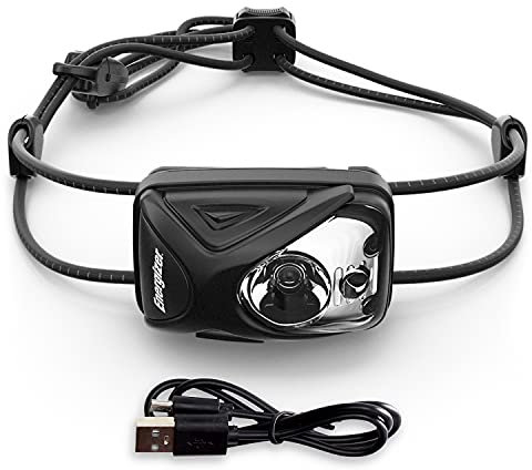Energizer Mini linterna frontal LED recargable, ligera, potente y brillante, resistente al agua para acampar y correr, cable de carga USB incluido