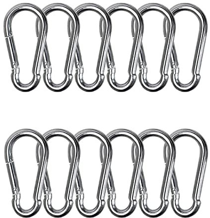 12 Mousquetons M6, Mousqueton Robuste en Acier Inoxydable, 6 x 60 mm, Mousqueton pour la Maison et Le Camping en Plein air, Pêche, Randonnée, Voyage