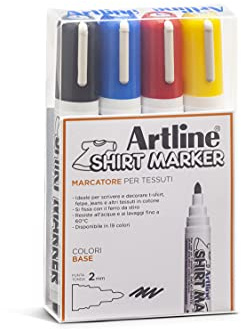 OSAMA Artline - Filzstifte Dicke und Dünne 2 mm, Briefpapier für Kinder und Künstler, Textilfarbe Waschmaschinenfest, Packung 4 Textilstiften Waschmaschinenfest, Abwaschbar und Wasserfest, Klassisch