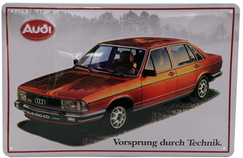 LUCKYLINDE geprägtes Blechschild passend für AUDI Fans, Deko Werkstatt, Garagen Auto Oldtimer Schild 20 x 30 cm (Audi 100)