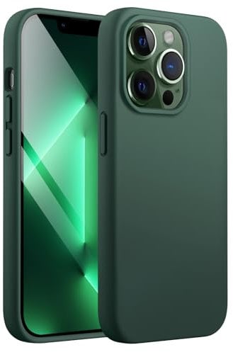 JETech Coque en Silicone pour iPhone 13 Pro 6,1 Pouces, étui de Protection Complète du Corps au Toucher Soyeux, Housse Doublure Douce en Tissu Microfibre, Anti-Chocs (Vert Nuit)