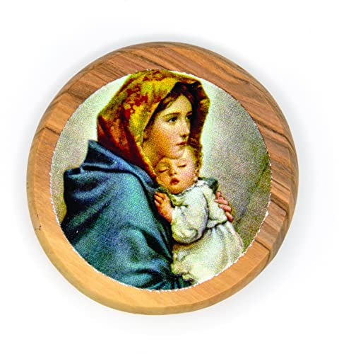 Mother Mary & Child Jesus, Catholic Icon Fridge Magnet, Olive Wood Religious Inspirational Faith Magnets from Israel, Home, Kitchen, & Office, Holy Land Souvenirs & Gifts