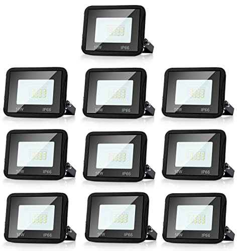 Randaco 10x10W Luz Reflector Exterior, Foco Proyector LED Ángulo de Haz 120°, Super Brillante Impermeable IP66, Foco LED Exterior 900LM Blanco Frío 6000K para Patio Garaje Parque