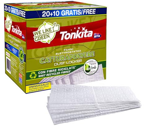 Tonkita | Paño atrapapolvo 20+10, paño electrostático, universal, para suelos, muebles, espejos, pantallas de TV, fabricado en Italia