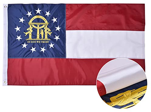 VICDRIA Georgien Staatsflagge, 91 x 152 cm, bestickt, strapazierfähiges Polyester, langlebige Flaggen, für drinnen und draußen, genähte Streifen und Messingösen