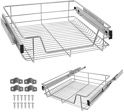 LARS360 Teleskopschublade Schrankauszug mit Teleskopschienen aus verchromtem Metall Rostfrei Abnehmbar Max. Belastbarkeit 20KG Geeignet für 60cm breite Schränke (Tatsächliche Breite 57cm, 4 Stück)
