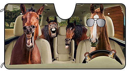 BAGEYOU Parasol para parabrisas delantero de coche, divertido diseño de caballo, parasol para vehículo, reflector de rayos UV, mantiene el vehículo fresco, 55 x 30 pulgadas