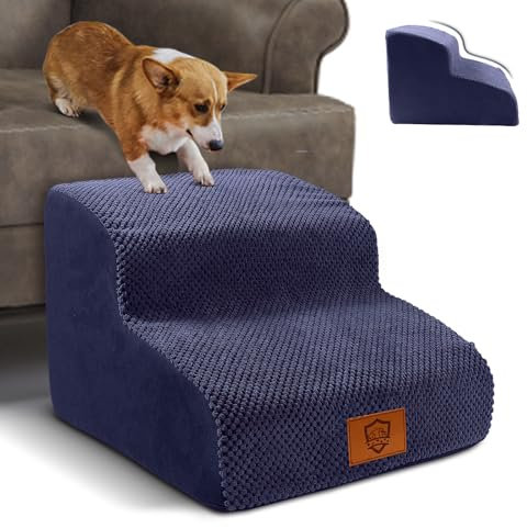 Myiosus Dog Steps for Sofa, Foam Dog Steps for Bed with Washable Cover & Non-Slip Bottom, 2-Step Small Pet Ramps for Dogs and Cats, 40x40x30 cm, Blue