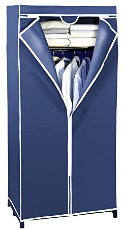 WENKO Kleiderschrank Blu, praktischer Stoffschrank mit Kleiderstange und Ablage zur schonenden Aufbewahrung von Textilien, stabiles Metallgestell und Bezug aus Vlies-Stoff (PP), 75 x 160 x 50 cm, Blau