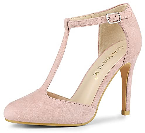 Allegra K Femmes Pointe Arrondie talo n Aiguille Sangle de Cheville en T Pompes Rose poussiéreux 39