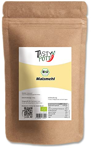 Tasty Pott Bio Maismehl I Maiskörner gemahlen I Vegane Küche I Zum Backen I Brot Brötchen Wraps I Maispulver I Vegan I Mais I Im Beutel 1000g