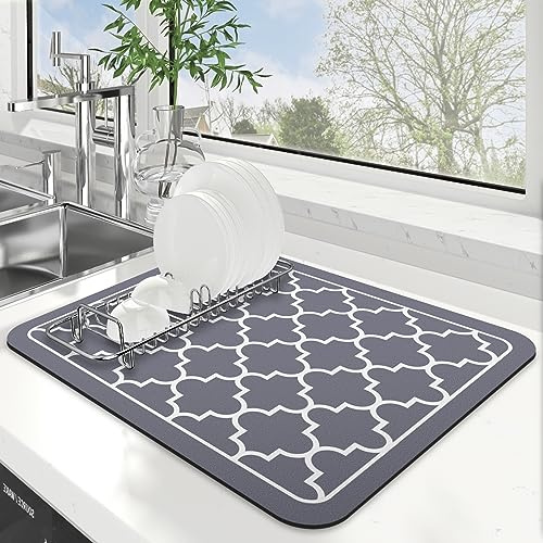 WISELIFE Dish Drying Mat Super Absorbent Drying Mat Large Dish Drying Mats for Kitchen Counter Easy Clean Dish Mat Kitchen Drying Mat15x 18 Stylish Grey