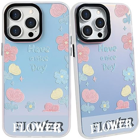 SharkProten Case for iPhone 12/iPhone 12 Pro Phone Case Cover Holographic Laser Bling Kawaii Pattern TPU PC Shockproof Anti-Scratch Bumper Phone Shell for Women Girls Female Femininity 6.1 Inch