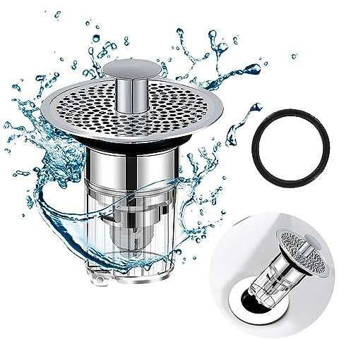 Golgner Pop up Abflussstopfen, Abflussstopfen Waschbecken, Pop Up Stöpsel Waschbecken, mit Dichtungen, Magnetischem Wasserventil, Anti Clogging Sieb, für Bad KüChen Waschbecken Abfluss(Ø34~37mm)