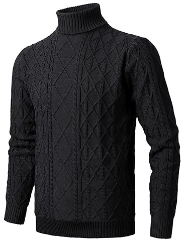 Herothorn Homme à Col Roulé Col Montant Torsadé en Tricot Fin et éPais avec Pullover Manches Longues Maille Rayées Doublé de Sweater PoloChandails
