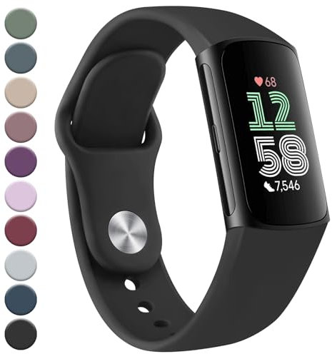 Meliya Band Compatible with Fitbit Charge 6 Bands Women Men, Soft Silicone Adjustable Waterproof Sport Replacement Wristbands Strap for Fitbit Charge 6 Fitness Tracker (Black)