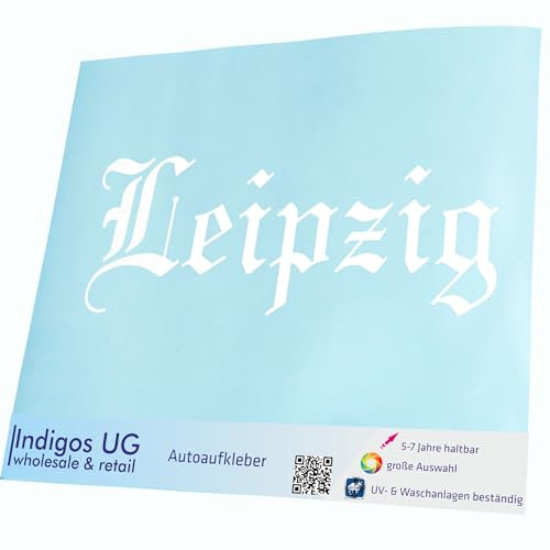INDIGOS UG Auto Aufkleber Auto - 400x140 mm - Stadt Leipzig - weiß - Selbstklebender Sticker für Auto, Fenster, Bus oder LKW