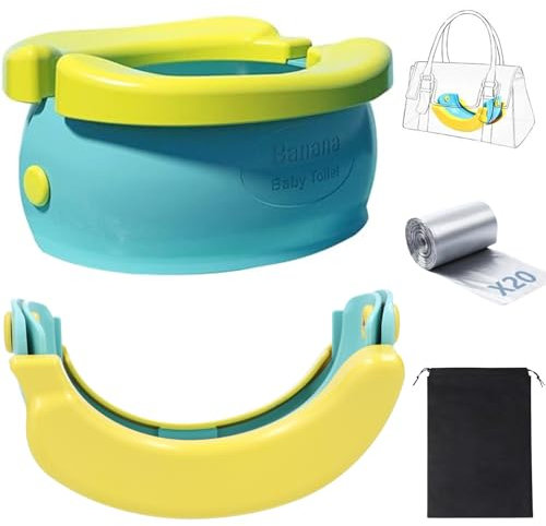 RIVERMUM® - Pot Pliable Enfant Voyage, Toilette portable Bébé I Mini Toilette enfant Transportable avec Sacs Jetables & Cacalendrier, Idéal pour Apprentissage Amusant, Hygiéne et Voyage (VERT)