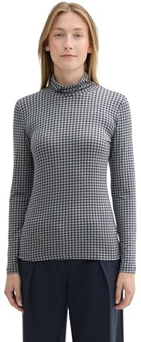 TOM TAILOR Damen Longsleeve mit Rollkragen und Alloverprint,36288 - Printed Vichy Check Design, XL