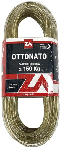 Sicignano | Cavo Ottonato per Stendibiancheria, 20 m, Ø 5 mm, Interni Esterni, Carico fino a 150 kg, Made in Italy - Malleabile, Facile da Tagliare - Filo Cavetto Stendino (Ottonato, 150 kg)