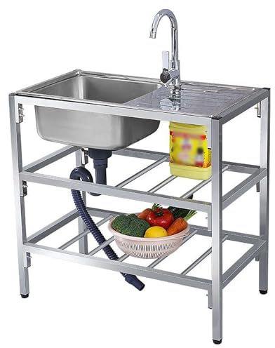 Freistehende tragbare Spüle mit Ständer und Wasserhahn,Easy To Clean,für Outdoor,Hinterhof, Küche,Restaurant,Garage,Garten,Bar. (Size : Double layer)