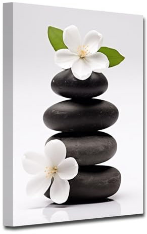 CXHOSTENT Zen Wall Art Pebbles Stone and White Orchid Painting Canvas Prints Spa Pictures Meditation Artwork Yoga Bathroom Wall Decor Framed (Zen-2, 30.00 x 45.00 cms)