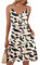 AUSELILY Sommerkleid Damen Spaghetti-Träge V-Ausschnitt Freizeitkleid Strandkleid mit Taschen Aprikose Black Leaf M