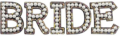 CHEERYMAGIC Rhinestone Iron on Patches,5PCS Bride Rhinestone Iron On Pearl LetterPatches Iron On Pearl Letter Sew On Letters Patches for Clothes Hat Art Project A4-XNTT (Black)