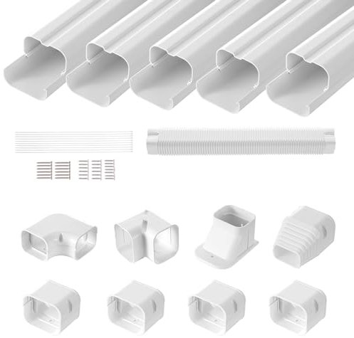 VEVOR Mini-Split-Line-Set-Abdeckung 76,2 mm B 3110 mm L, dekorative PVC-Rohrleitungsabdeckung für Klimaanlage mit 5 geraden Kanälen und vollständigen Komponenten, überstreichbar für Wärmepumpen, weiß