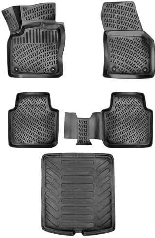 3D Auto Gummimatten & Kofferraumwanne Set für Skoda KODIAQ Baujahr 2016-2023 | Extra Hoher 5cm Rand Allwetter Auto Fussmatten I TPE Geruchlos rutschfest Fußmatten Zubehör Kofferraumabdeckung