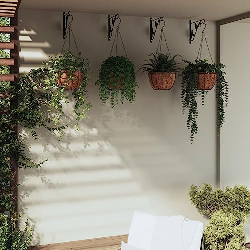 Tidyard Blumenampeln mit Halterungen und Einlagen 4 STK. Schwarz Stahl