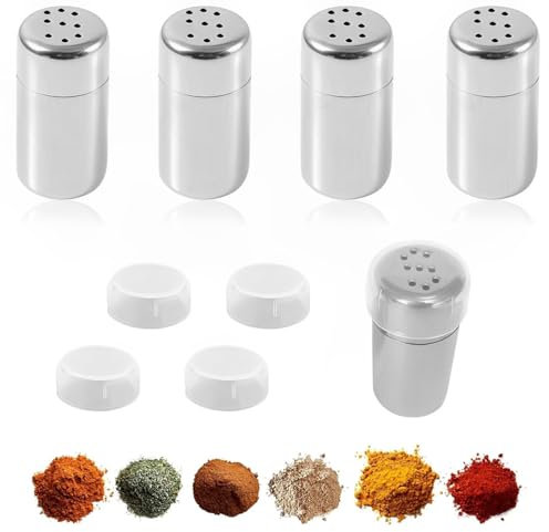 Esshogo 4 Stück Mini Salzstreuer, Salzstreuer Klein Mit Deckel, Klein Mini Salz Und Pfefferstreuer, Edelstahl Salzstreuer, Reise Gewürzset Für Verschiedene Gewürze Für Unterwegs, Camping