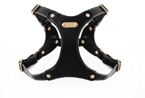 feiling Leder Hundegeschirr Wasserfest Brustgeschirr Haustier Ledergeschirr Verstellbar Katzengeschirr Weichem für Kleine und Mittelgroß Hunde (schwarz, L)