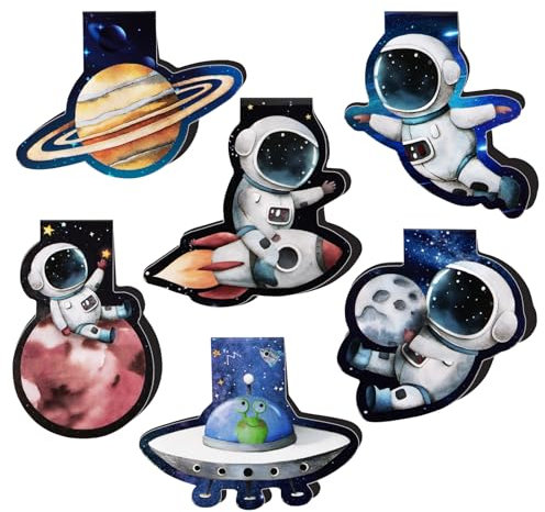 COLOFALLA 6 Stücke Lesezeichen Kinder Lesezeichen Magnetisch Astronaut Lesezeichen Kinder Magnet Einschulung Geschenk Schulkind Geschenk für Junge Mädchen