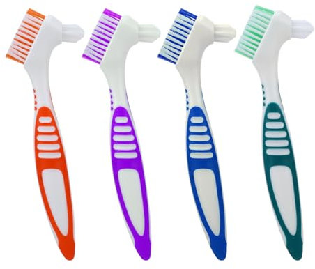 Giantree Prothesenzahnbürste, 4 Stück Prothesenbürsten Zahnersatzbürste mit Doppelkopf Zahnbürste mit Mehrschichtigen Borsten Zahnprothesen