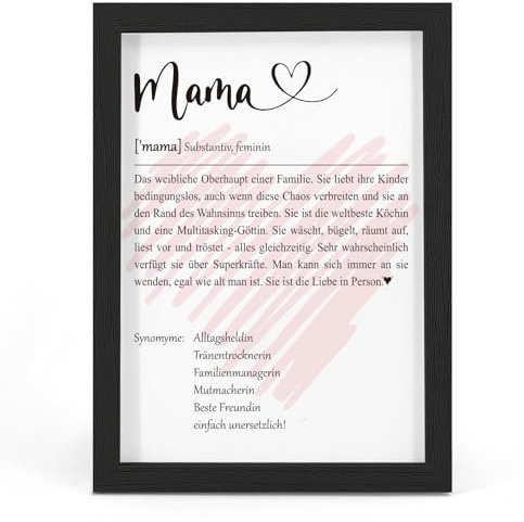 HSDSH DIN A4 Poster Kunstdruck Definition Mama inkl. Rahmen Schwarz, Geschenke für Mama zum Geburtstag, Mama, Muttertagsgeschenk Wanddeko Deko für Wohnzimmer Schlafzimmer Flur Diele