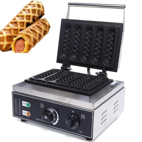 Commercial French Hot Dog Waffle Maker Iron Machine, Electric Nonstick 5/6 PCS Corn Dog Maker, 1550W French Muffin Cooker with Temp Control, Double-sided Press Hot Dog Maker, Easy To Clean, for Snack(