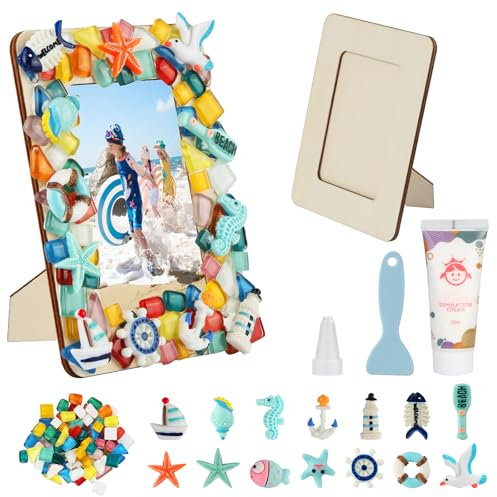 Xishoyen mosaik bilderrahmen kinder basteln kinder basteln mädchen 5 6 7 8 9 10 jahre mosaik bastelset für jungen mädchen geschenke (blau)