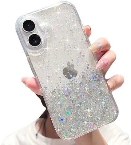 LCHULLE for iPhone 16 Case Girls Women Glitter Bling Clear Cover Cute Crystal Slim Fit Bumper Silicone Phone Case for iPhone 16 6.1 inch 2024,Clear