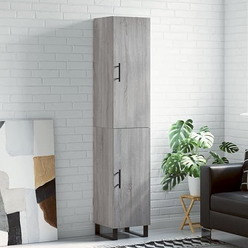 Modernes Highboard Grau Sonoma 34,5x34x180cm Holzwerkstoff Aufbewahrungsschrank für Esszimmer oder Wohnzimmer mit Buffet und Sideboard Funktionalität