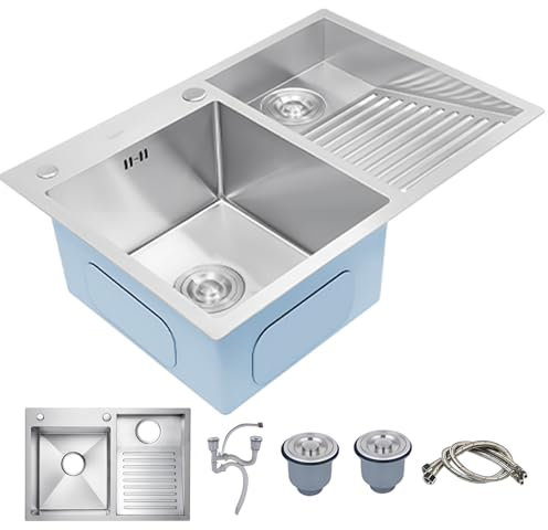 KOOGIMDDR 70x48cm lavabo de lavanderia Balcón De Lavabo De Acero Inoxidable Doméstico, fregadero de lavandería Con Placa De Lavandería Fácil De Limpiar Lavabo De Doble Fregadero (Color : Right)