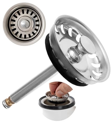 Panier d'évier, 1 paquet, Ø 52 mm Panier d'évier, en inox, pivot excentrique dépasse 27-57 mm de profondeur dans l'écoulement, Ø 8 mm broche, pièce détachée pour évier de cuisine