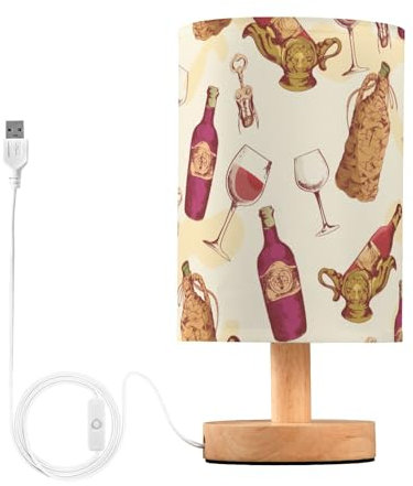 Mnsruu Bedside Lamp Wine Vintage Glass Bottle Corkscrew Table Lamp LED Nightstand Desk Lamp USB Charging Ports Linen Fabric Shade for Bedroom Living Room Office