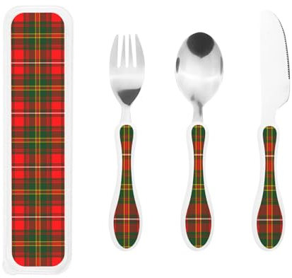 Tragbares Besteckset für Kinder von Hay Modern Tartan – 3-teiliges Set bestehend aus Gabel, Löffel und Messer aus Edelstahl, leicht zu reinigen und perfekt für die Schule, auf Reisen oder zu Hause