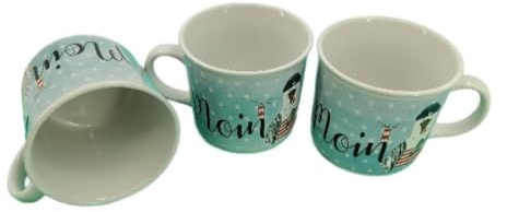 Generisch Eine Heimartliebe Keramik-Tasse, 450ml, Möwen-Motiv mit Moin-Design, Türkis,