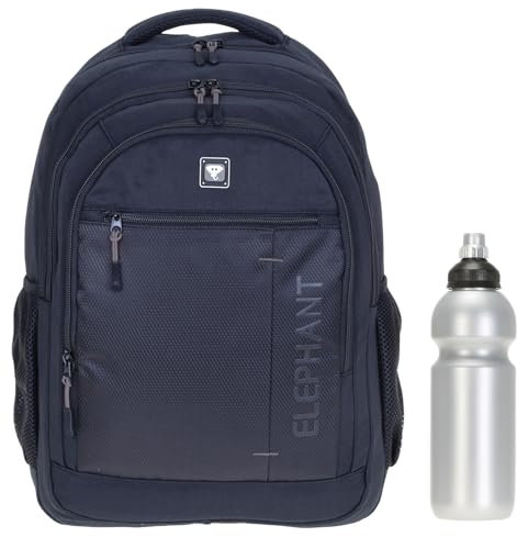 Elephant Rucksack Freizeitrucksack Daypack DIN A4 Business Arbeit Reise Arbeitsrucksack Handgepäck Bürorucksack Pendler Dark Classic 3628 + Trinkflasche (Schwarz GRAU)