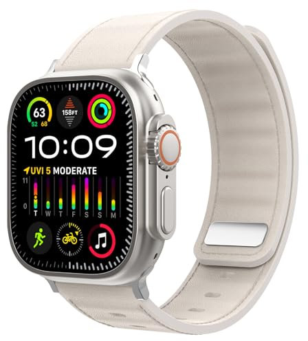 Delidigi Magnet Lederarmband Kompatibel für Apple Watch Ultra 2/Ultra Armband 49mm 46mm 45mm 44mm 42mm, Herren Damen Echtes Leder Magnetisch Ersatzarmbänder für iWatch Ultra 2 Series 10/9/8/7/6/5/3/SE